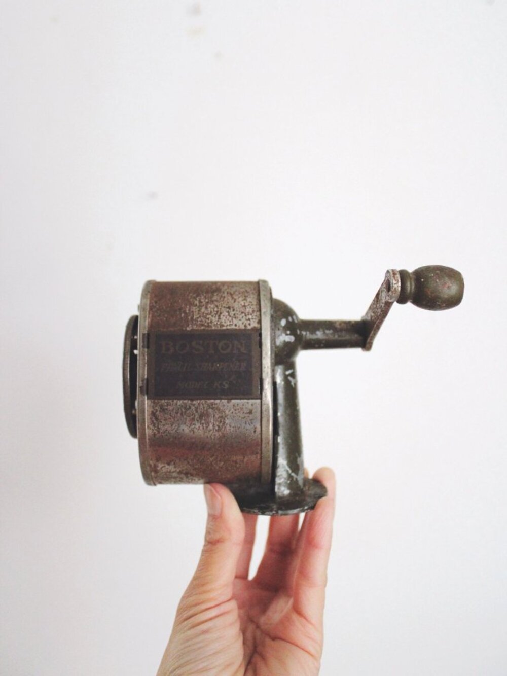 Vintage Boston Manual Pencil Sharpener Wall-Mount Metal Office Tool Mid Century